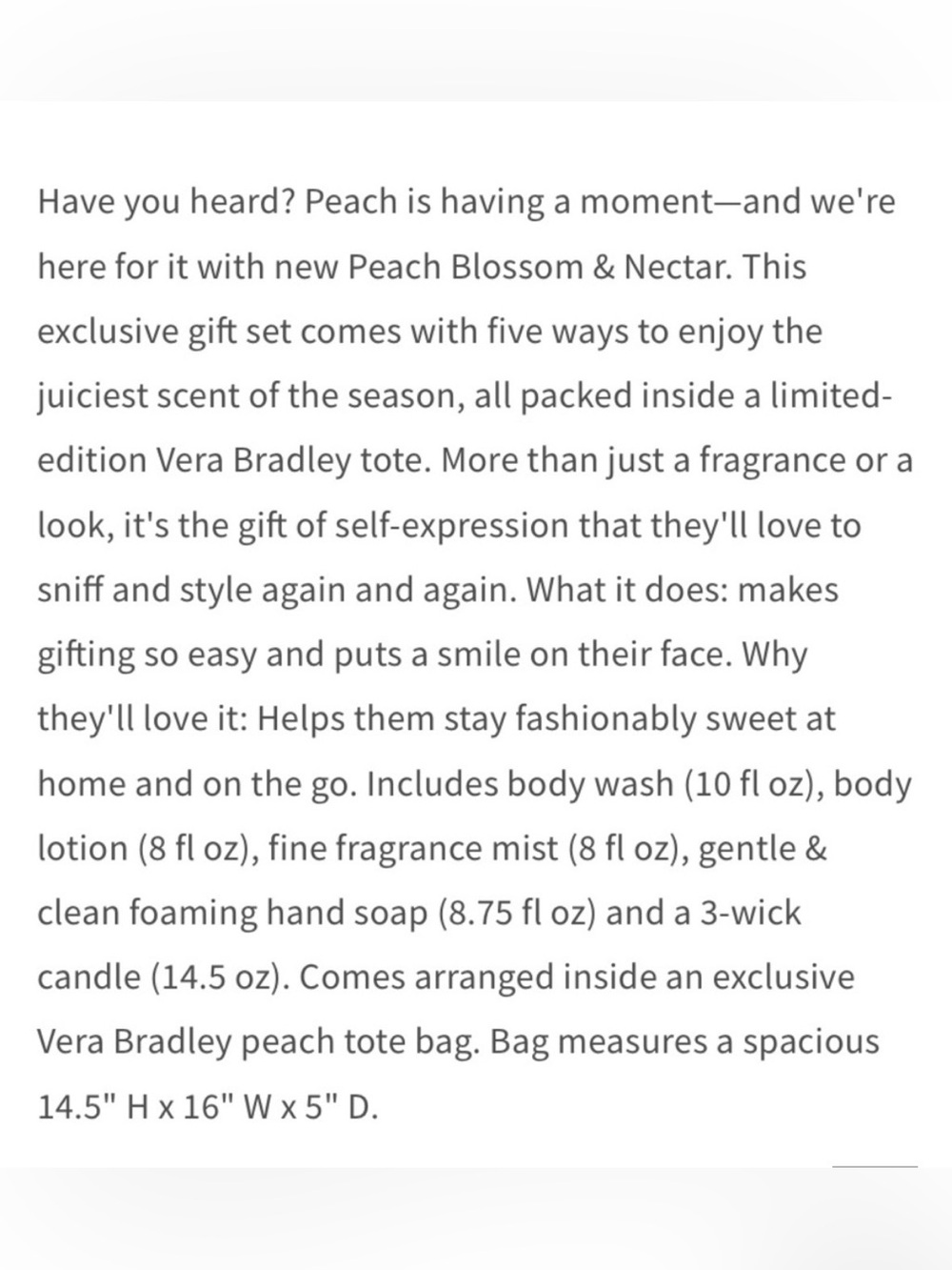 Vera Bradley x Bath & Body Works Tote Bag and Peach Blossom & Nectar Set - Picture 3 of 13